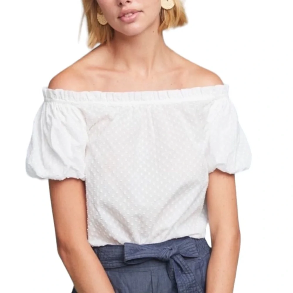 Maeve Anthropologie Sojourner White Swiss Dot Off the Shoulder Top - M